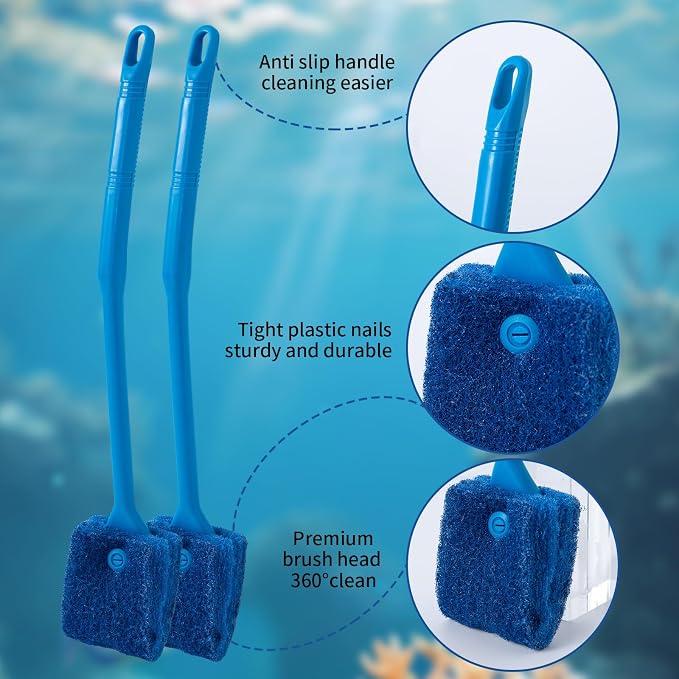 SLSON Aquarium Algae Scraper Double Sided Sponge Brush Cleaner Long Handle Fish - Image 4