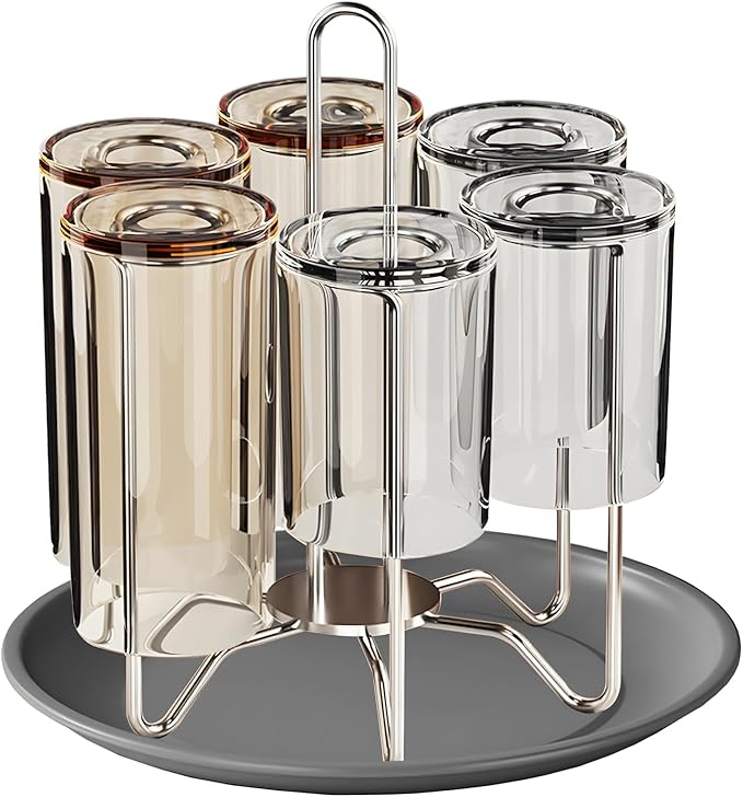 Cup Drying Rack Stand, Stainless Steel 6 Cups Mug Drying Rack Drainer Holder by Chemlliy
