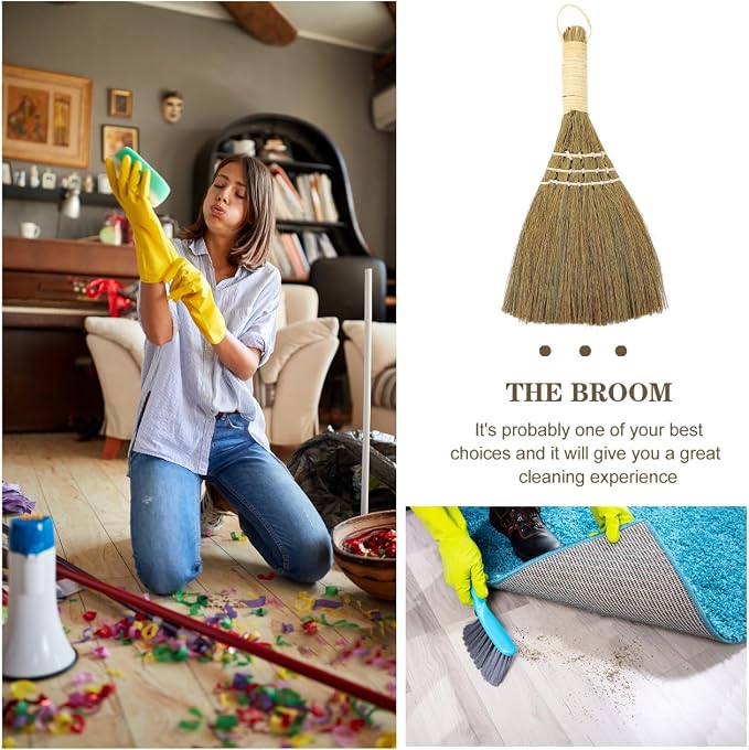 10" Whisk Broom Set of 2, Handheld Straw Broom, Natural Corn Brooms, Portable - Image 3