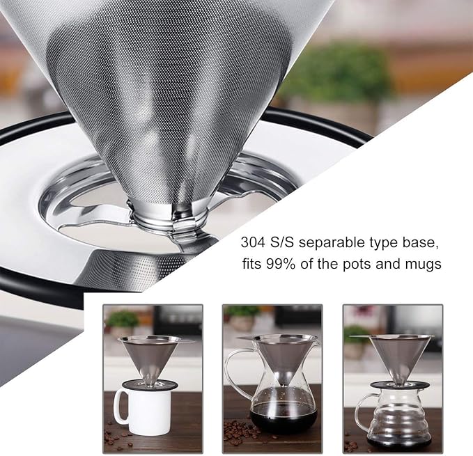 LHS Pour Over Coffee Dripper Stainless Steel Coffee Filter Metal Cone Filter - Image 6