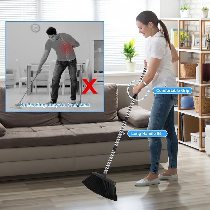 Heavy Duty Angle Broom, 55-Inch Long Handle Extra Wide 12.6 Inch Head, - Image 6