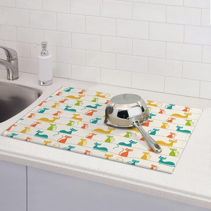 Mid Century Modern Cats Dish Drying Mat - Image 2
