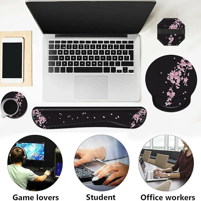 Wrist Rests for Keyboard and Mouse Support Gel Pad + Screen Cleaning Pad + - Image 7