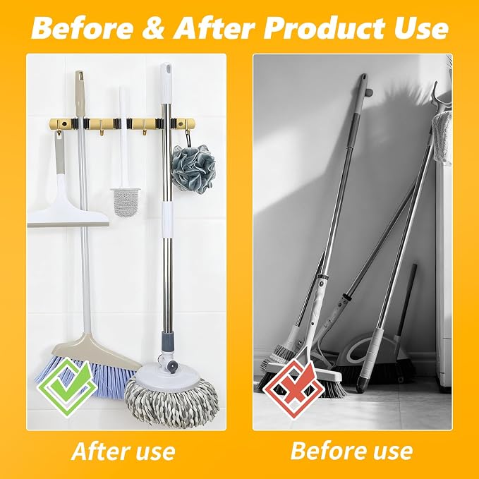 3 Racks and 4 Heavy Duty Hooks Mop and Broom Holder Wall Mount, Non-slip - Image 6