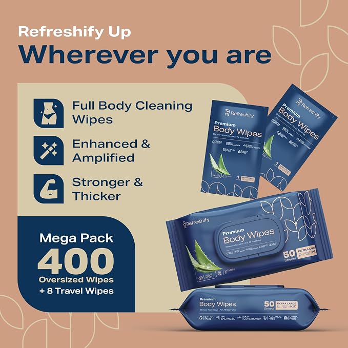 Wet Body Wipes for Adults | Shower Alternative Bathing No Rinse, Large 8” x 12” - Image 3