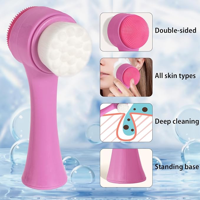 Face Brush 2 in 1, Silicone Facial Cleansing Exfoliating Brush Soft Bristles - Image 2