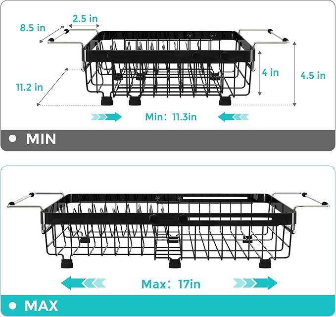 Small Expandable Over The Sink Dish Drainer Drying Rack In Stainless Steel Metal - Image 2