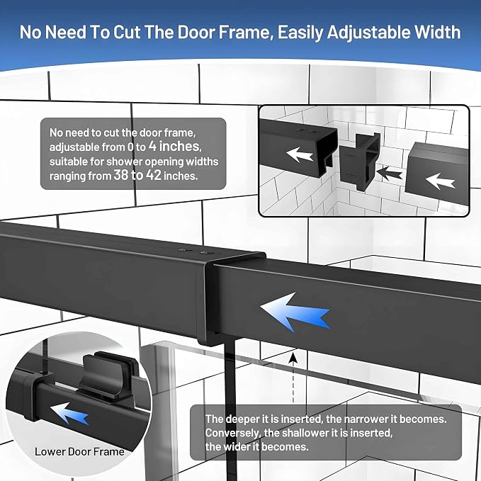 Pivot Glass Shower Door, 38-42" W x 71" H, 1/4" Clear SGCC Tempered Glass - Image 6