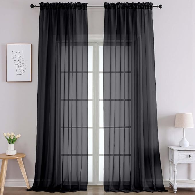 Chyhomenyc Extra Long Black Sheer Curtains 108 Inches Long 2 Panels, Light by Chyhomenyc
