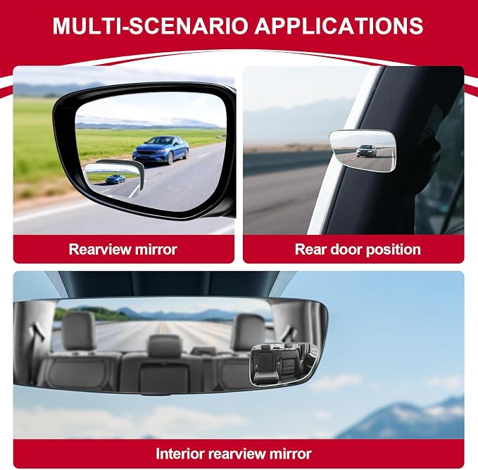 LivTee Blind Spot Car Mirror, HD Glass Frameless Convex Side Mirror Blindspot - Image 6