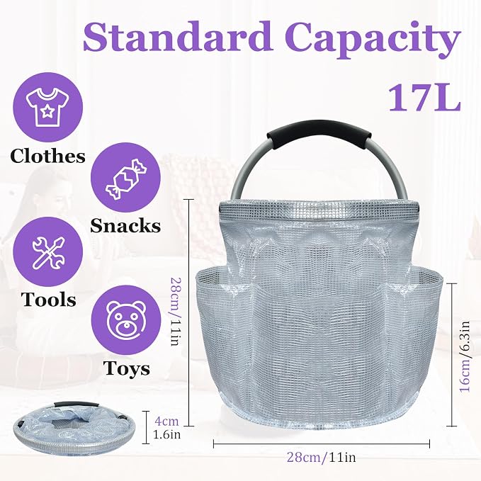 17L Portable Shower Caddy with Handle, Foldable Cleaning Supply Caddy in PVC - Image 2