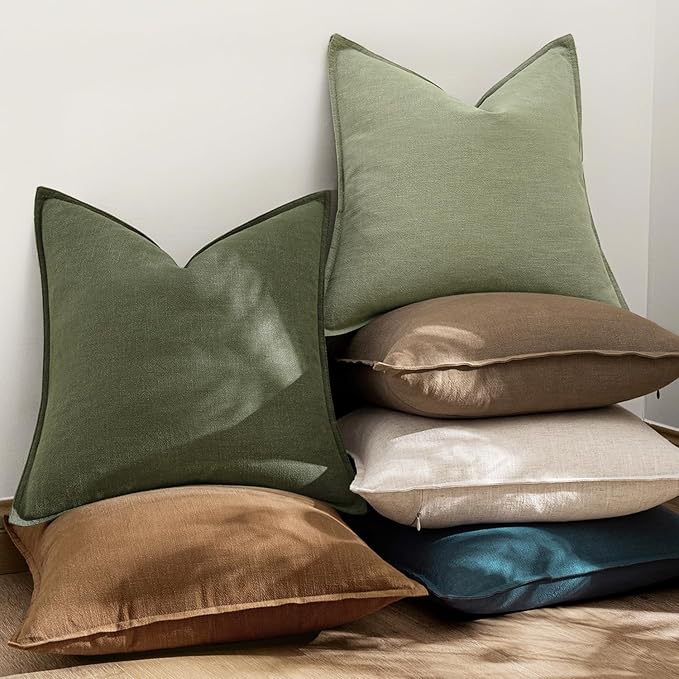 EMEMA Decorative Linen Throw Pillow Covers 26x26 Inch Grass Green Boho Farmhouse Neutral Couch Throw Pillows for Bed Pack of 2 Accent Pillowcase Modern Sofa Cushion Livingroom Home