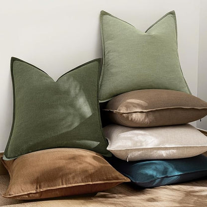 EMEMA Decorative Linen Throw Pillow Covers 26x26 Inch Grass Green Boho Farmhouse Neutral Couch Throw Pillows for Bed Pack of 2 Accent Pillowcase Modern Sofa Cushion Livingroom Home