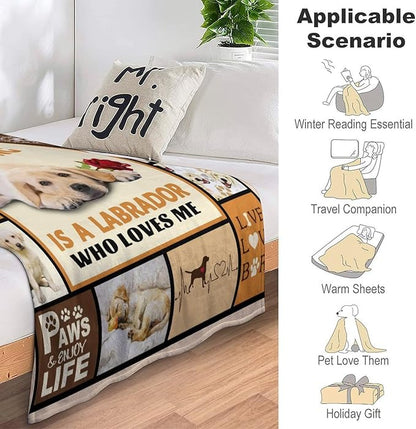 Labrador Dog Print Blanket Best Dog Pet Animal Throw Blankets for Couch Sofa Stuff Decor Gifts Lightweight Soft Cozy Fleece Plush Warm Flannel Bedding for Lover Man Woman Teen Adults 60"x80"