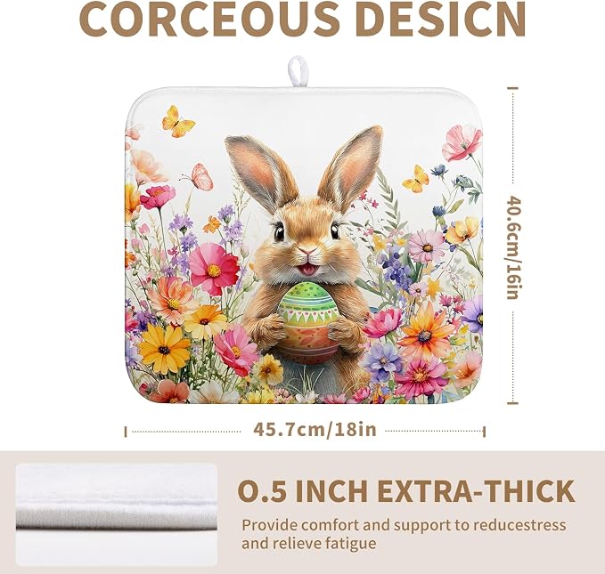 Spring Easter Dish Drying Mat for Kitchen Counter Easter Bunny Rabbit Eggs - Image 2