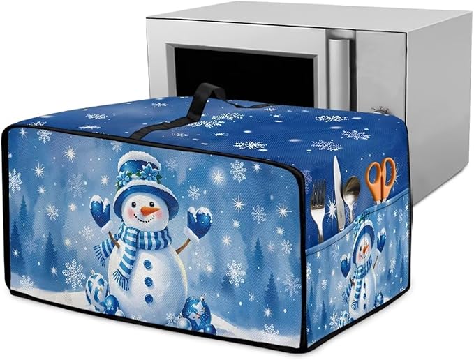 Christmas Toaster Oven Dust Cover Small Kitchen Appliance Cover for Countertop Convection Ovens,Small Appliances, M, 16.5 x 20.5 x 10 Inches, Blue Snowman Snowflake