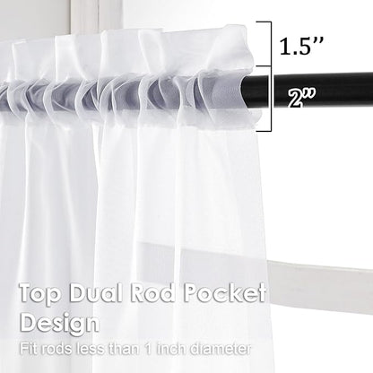 OVZME 2 Panels White Sheer Curtains 96" Length for Bedroom, Elegant Light Filtering Sheer White Curtains Window Treatment for Living Room & Sliding Glass Door, Each 42Wx96L