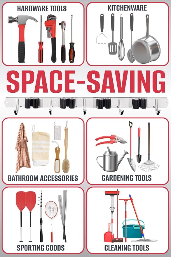 The Good Stuff Heavy Duty Mop and Broom Holder Wall Mount – Stainless Steel - Image 4