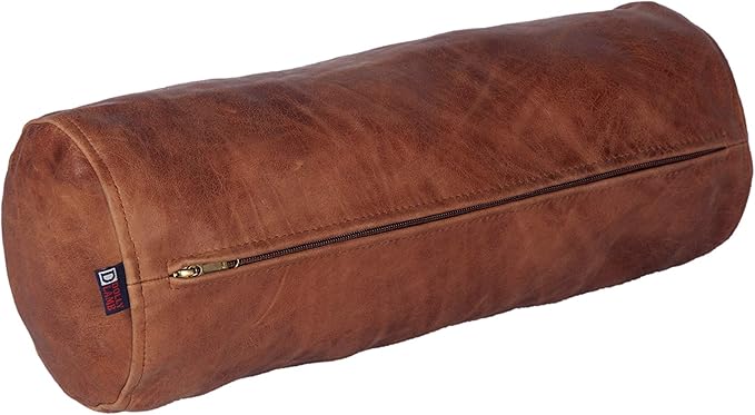 Neck Roll Pillow Cushion Cover, 14x7 Inch Full Moon Round Bolster Pillow Case, Cylinder Soft Lambskin Leather Pillowcase for Head, Spine & Neck Support During Sleep - Tan Artical Pack of 2