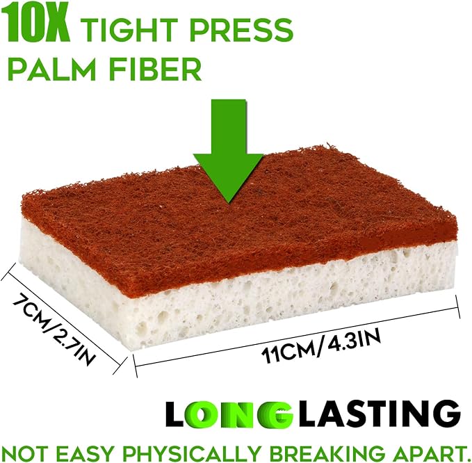 Natural Plant Based Scrub Sponge 12 Pack, Palm Fiber Scrubbing Sponge - Image 3