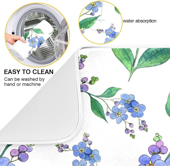 Blue Forget-me-not Flowers Dish Drying Mat - Image 2