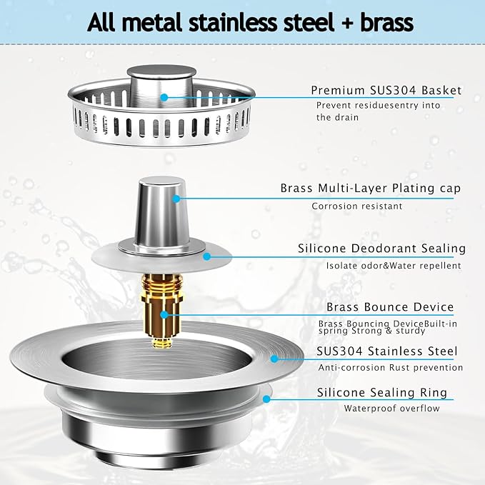 3-in-1 Kitchen Sink Drain Strainer Stopper, Upgraded Stainless Steel Sink Plug - Image 3