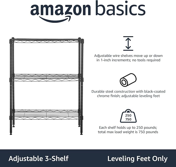 Amazon Basics 3-Shelf Adjustable Heavy Duty Steel Wire Rack Storage Shelving - Image 3