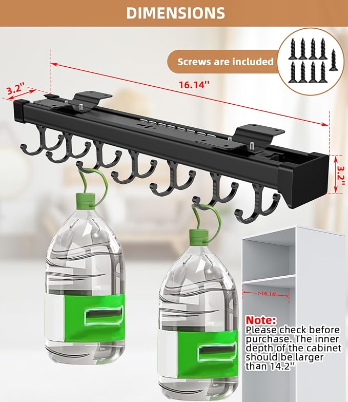 Pull Out Broom Holder With Adjustable Double Row Sliding Hook, - Image 4
