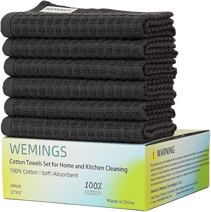 Cotton Dishcloths Set for Home and Kitchen Cleaning- 12x12 Inches Pack of 6- by Wemings