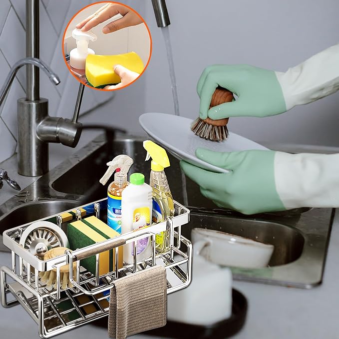 Sponge Holder for Kitchen Sink, Sink Caddy Organizers Stainless Steel, 30°Tilt - Image 9