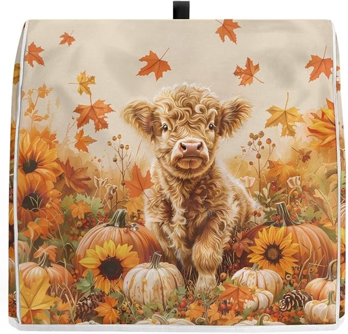 Highland Cow Stand Mixer Cover 4.5-5 Quart Pumpkin Kitchen Appliance Covers Dust Protection Universal for Pressure Cooker Air Fryer Fall Kitchen Decoration for Home Gift for Friends