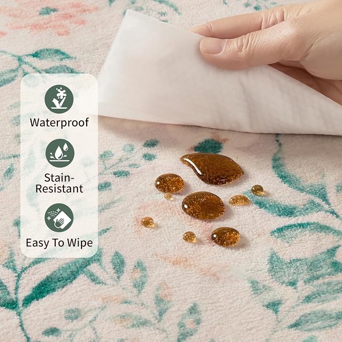 8x10 Pink Rugs for Bedroom Girls, Floral Washable Rug, Boho Area Rug, Large Non - Image 7