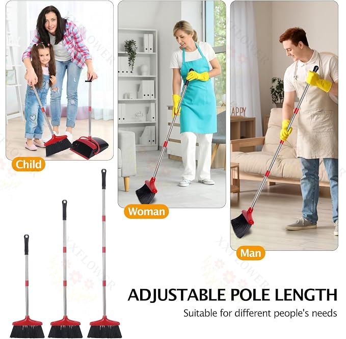 Broom and Dustpan Set with Long Handle, Light Weight Stainless Steel Poles - Image 6