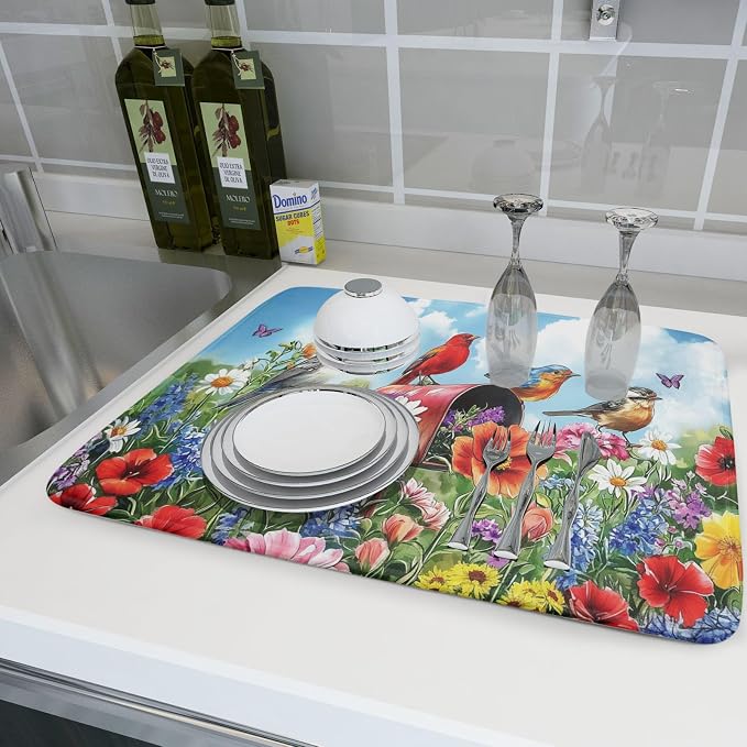 Khope Spring Floral Birds Dish Drying Mat - Image 6