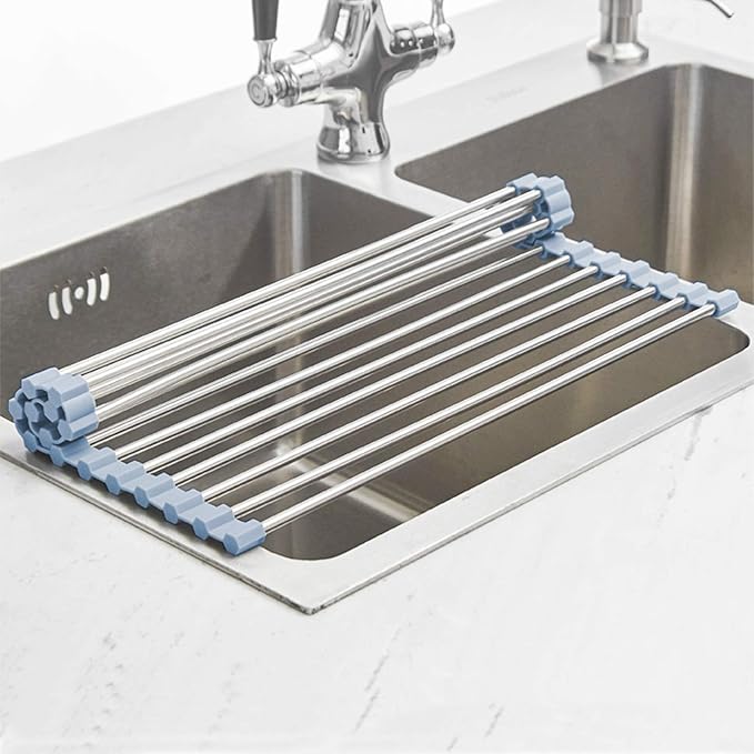 MECHEER Over The Sink Dish Drying Rack, Roll Up Dish Drying Rack Kitchen Dishes - Image 4