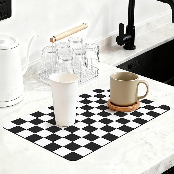 12" x 20" Checkered Dish Drying Mat by Unknown
