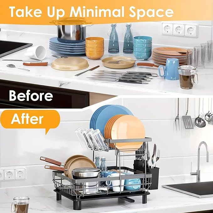Dish Drying Rack, Space Saving & Durable, Rust-Proof Large 2 Tier Stainless - Image 4