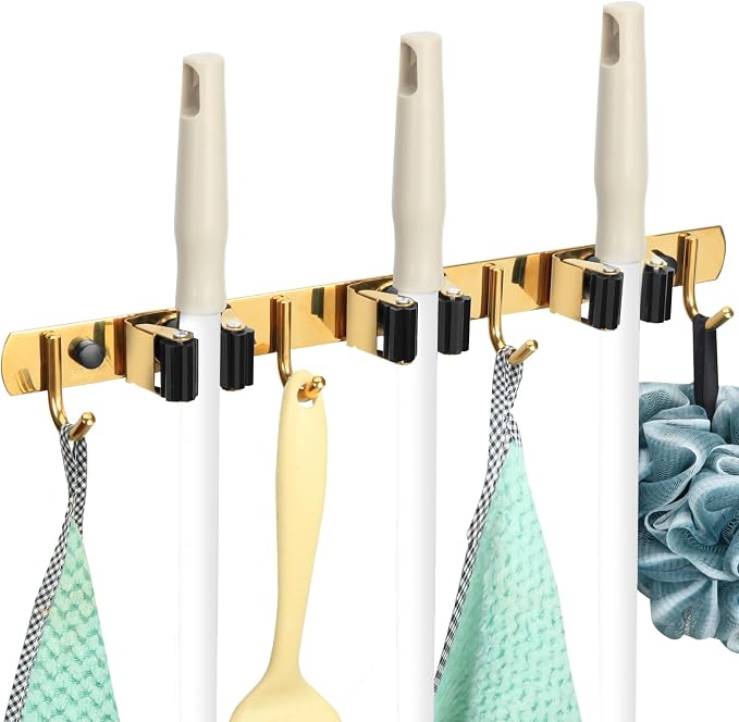 3 Racks and 4 Heavy Duty Hooks Mop and Broom Holder Wall Mount, Non-slip by BLAGAIN