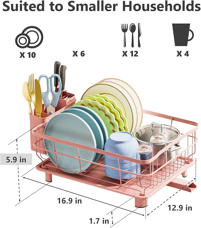 Iron Dish Drying Rack Auto Drain Dish Drainers Kitchen Counter Strainer - Image 4