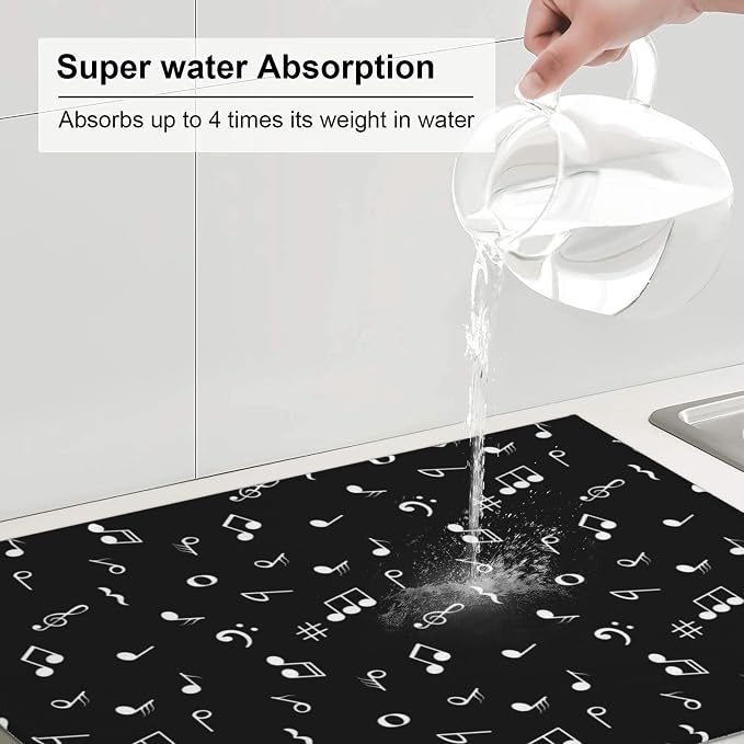 Musicial Kitchen Drying Mat Music Notes Microfiber Dish Drainer Mat - Image 6