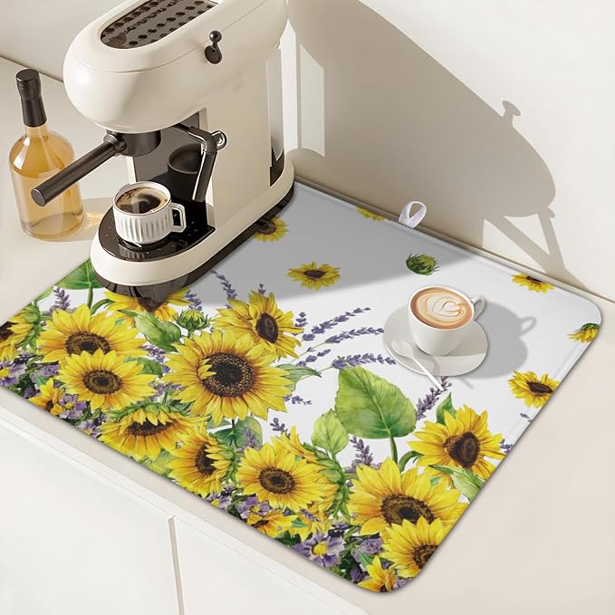Sunflower Dish Drying Mat for Kitchen Counter 18x16 Inch Floral Lavender Drying - Image 6