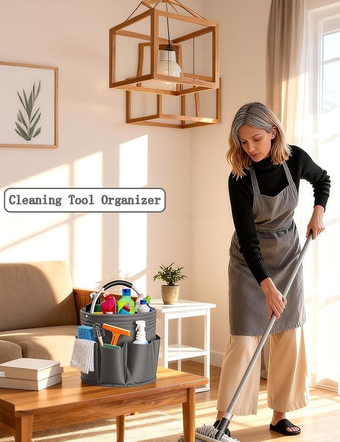 Cleaning Caddy with Handle, Cleaning Products Organiser, Foldable Storage Basket - Image 4