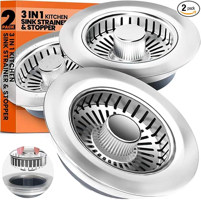 Kitchen Sink Drain Strainer & Sink Stopper, Upgraded 3 in 1 Stainless Steel by Nipoko
