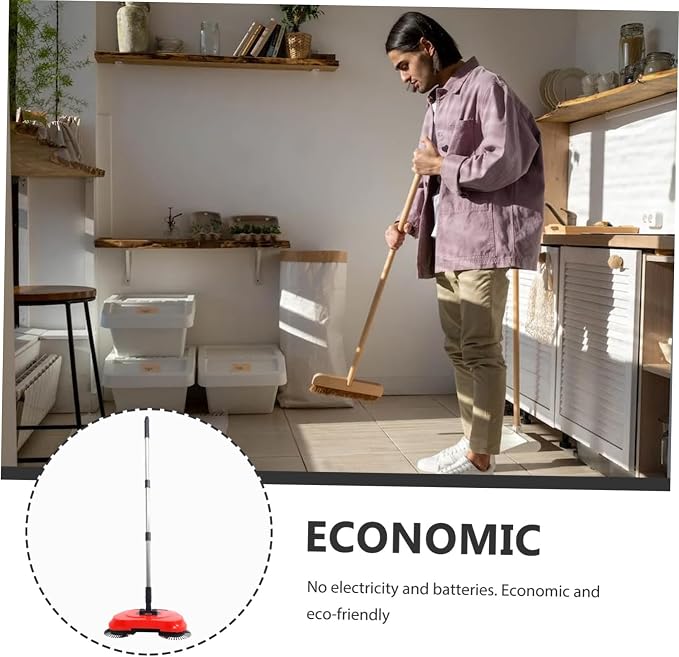 Multi-Function 3-in-1 Hand Push Sweeper Broom Dustpan Trash Bin Adjustable - Image 4