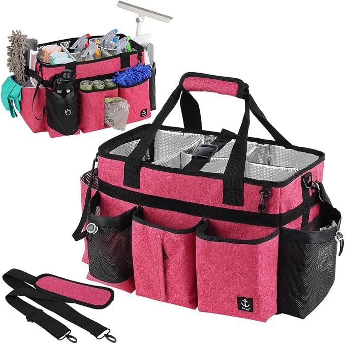 Large Cleaning Caddy Bag Built-in Sturdy Support Board, Cleaning Organizer by Timoxi