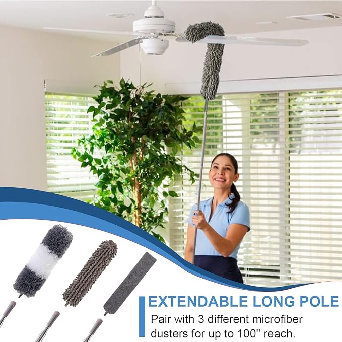 Microfiber Duster Kit for High Ceiling, Extendable Dusters for Cleaning - Image 2
