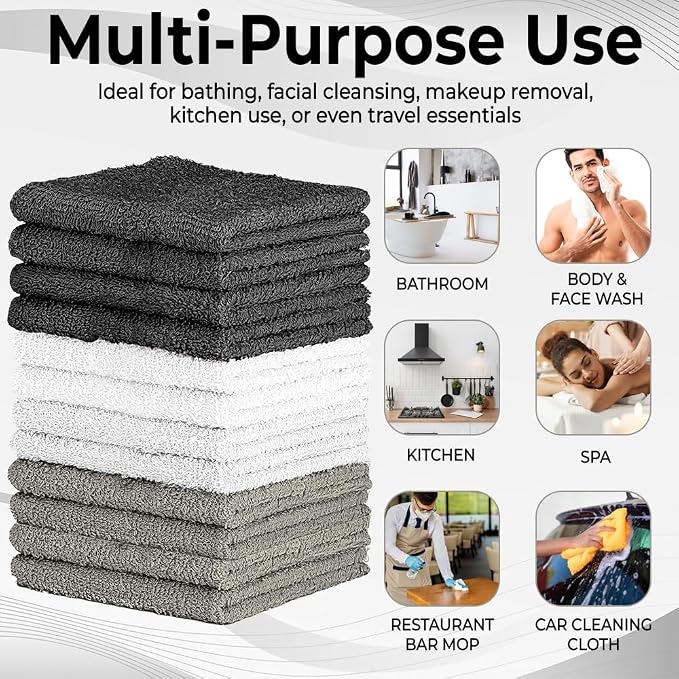 100% Cotton Washcloth Set – Soft, Absorbent Face Towels - Image 6