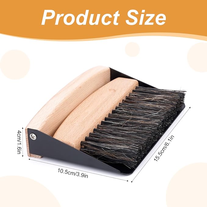 Desktop Broom and Dustpan Set, Mini Dustpan and Brush Set Wooden Handheld Broom - Image 2