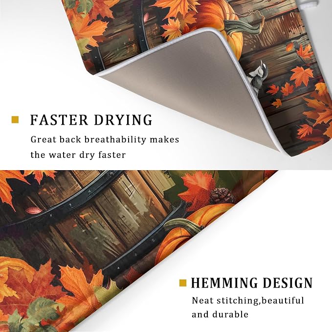 Fall Pumpkin Dish Drying Mat for Kitchen Counter Autumn Pumpkin Dish Mats for - Image 3