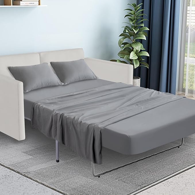 SPRINGSPIRIT Sleeper Sofa Queen Sheets Set, 4 Piece Bed Sheets Set Up to 8" Deep Pockets, Extra Soft and Breathable Bedding Sheets, Grey